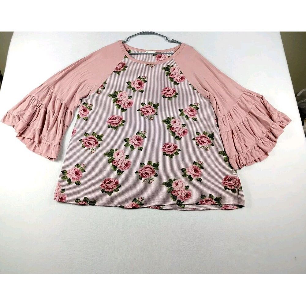 Oddy Shirt Womens 2XL Pink Cottagecore Prairiecore Farmcore Floral Peasant Comfy